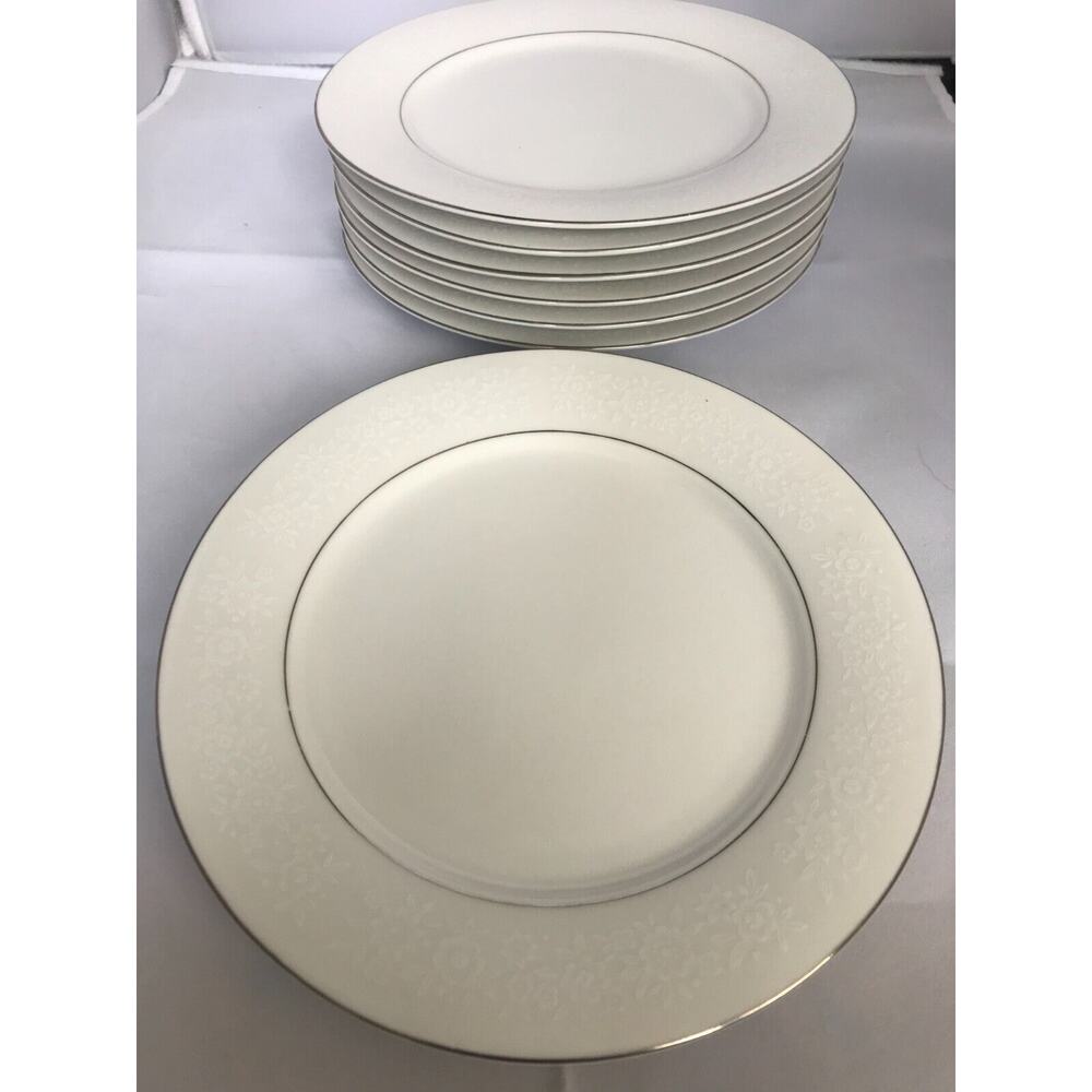 Dynasty Fine China "DYN4" 7 Salad plates White Floral Border PlatinumRing 1970s